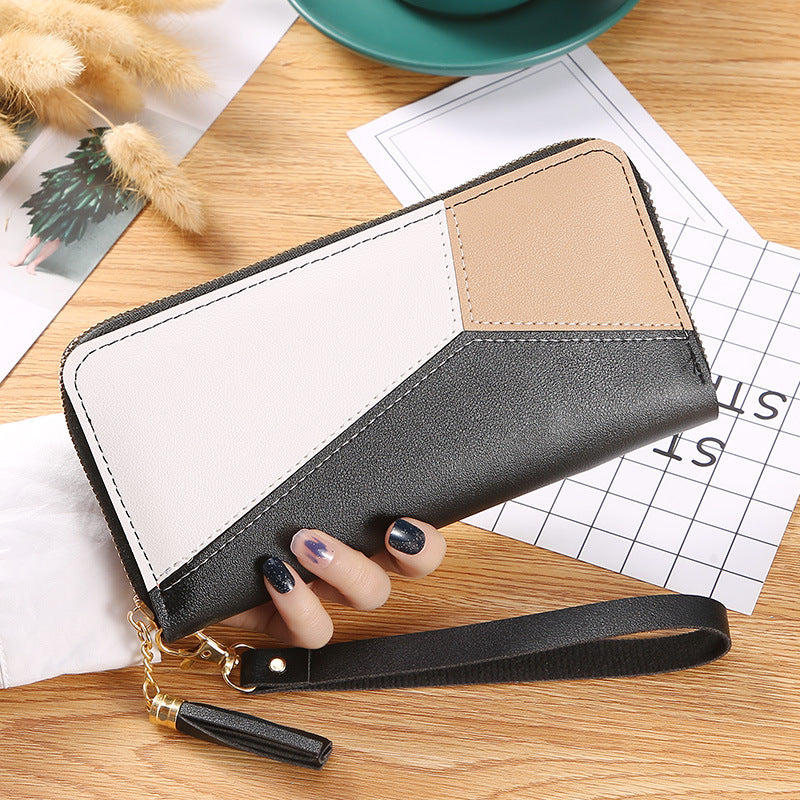 Contrast Stitching Long Women's Fashionable Large Capacity Zippered Wallet
