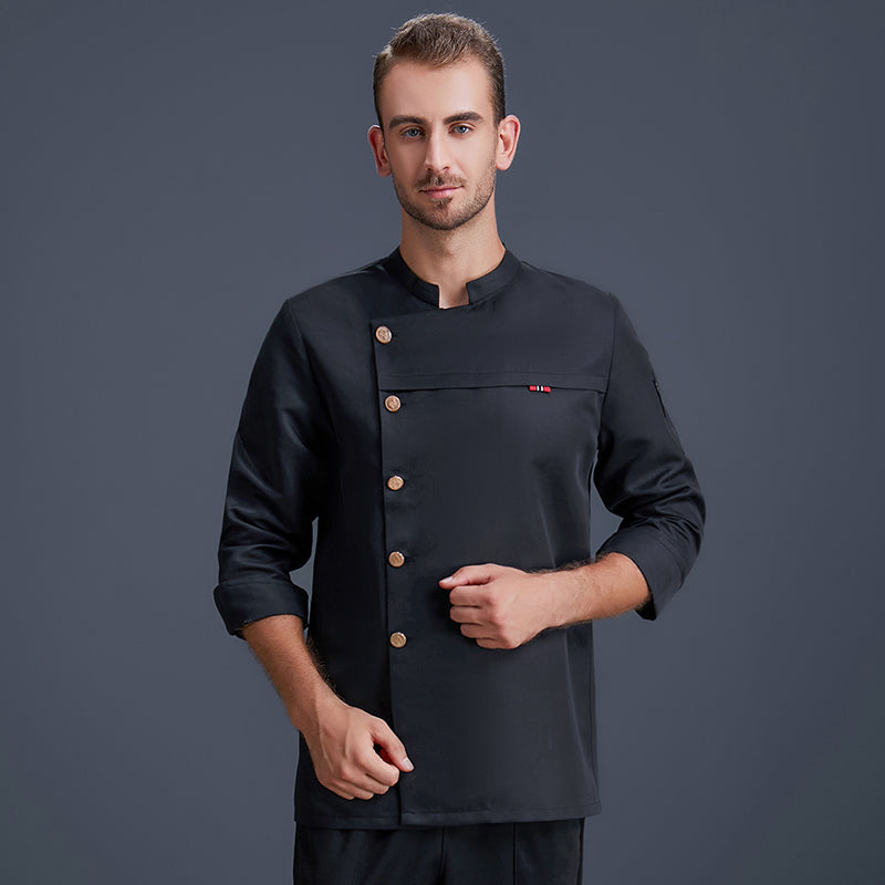 Grey Linen Chef Work Clothes Long Sleeve Men Hotel