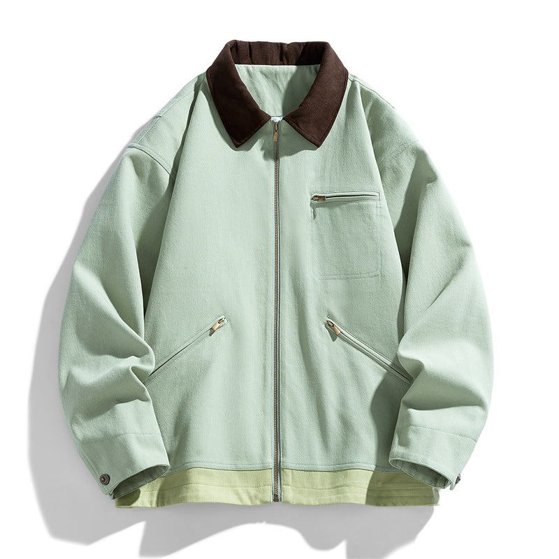 American Retro Workwear Autumn Loose Contrast Color Lapels Couple Jacket