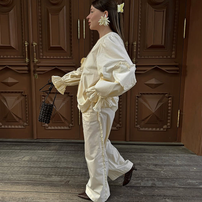 Women's Casual Shirt And Wide-Leg Pants Set