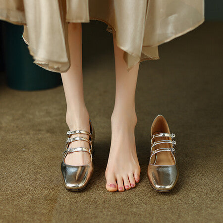 Women's Round Toe Chunky Retro Mid Heel Shoes