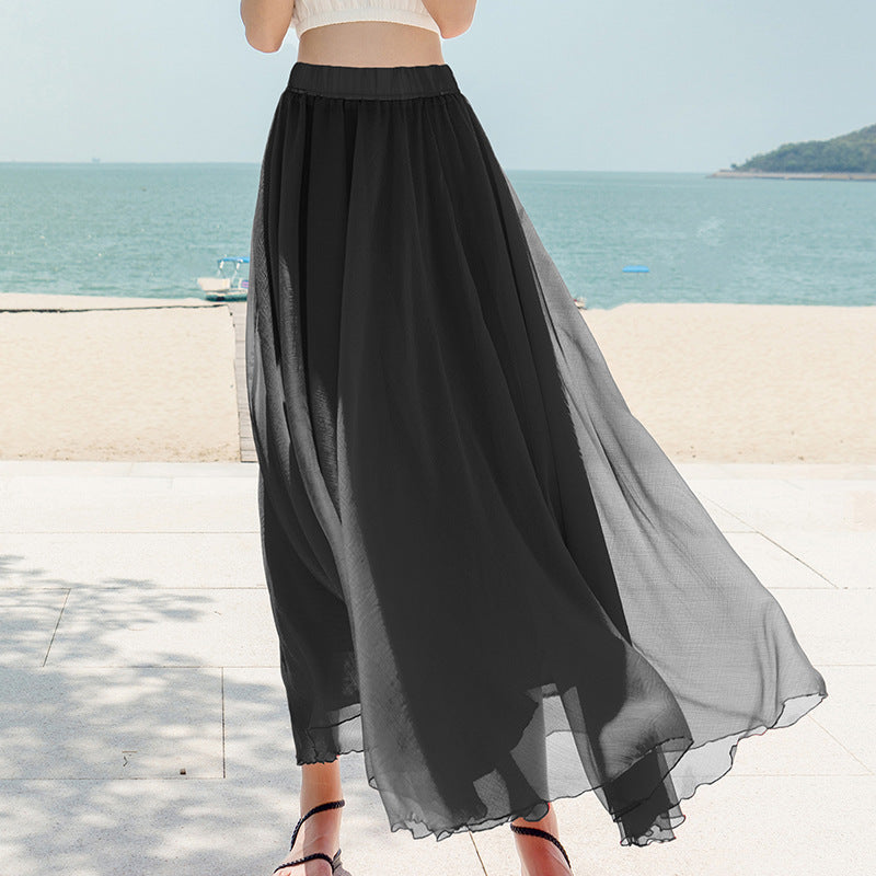 Chiffon Nederdel Stor Svingnederdel Ferie Strandkjole Fe Kjole