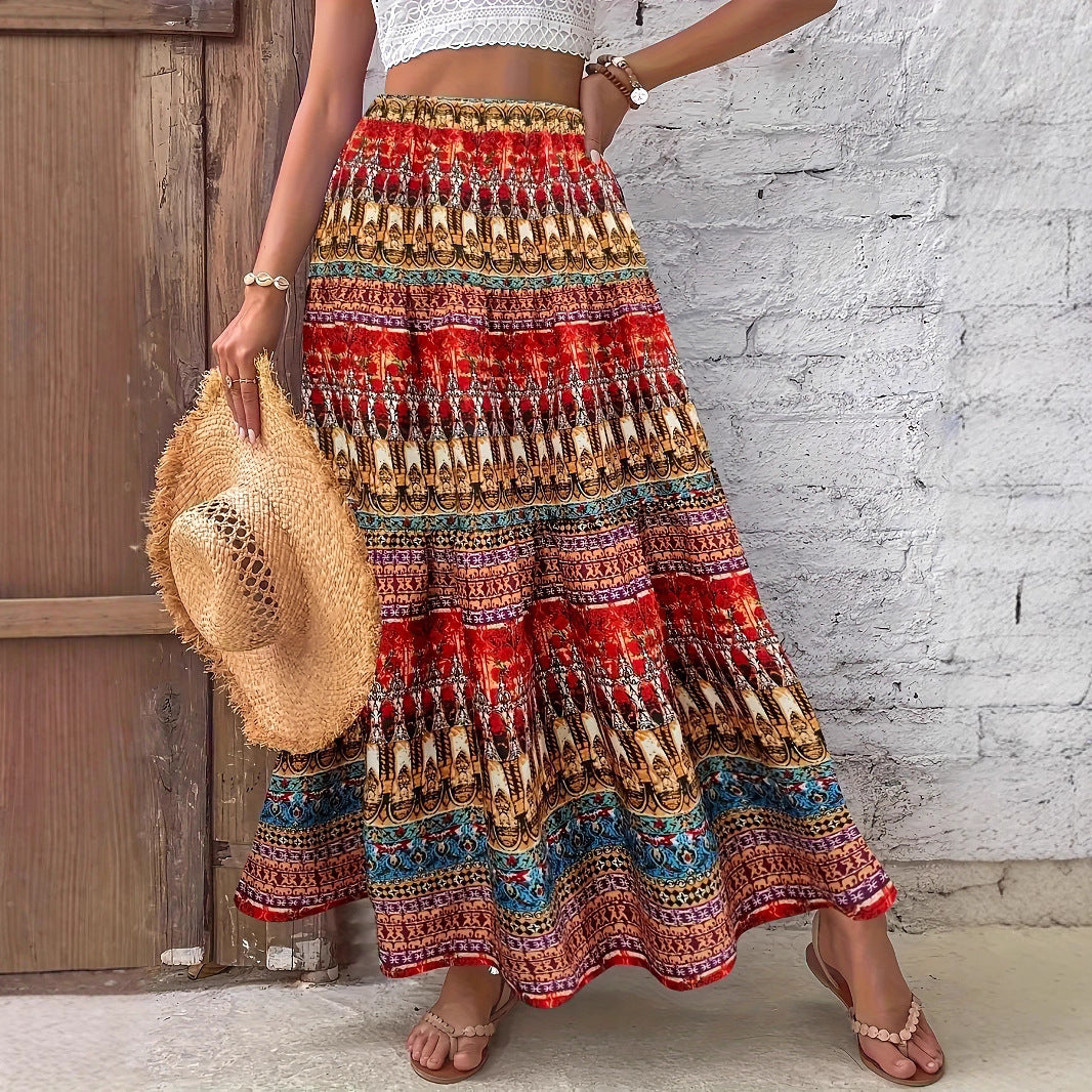Women's New Casual Fashion Floral Print Midi Skirt
