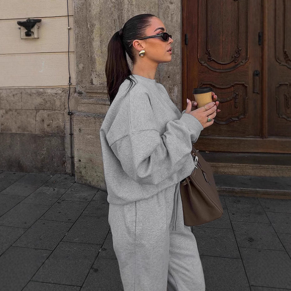 Autumn New Simple Loose Gray Round-collar Sweater