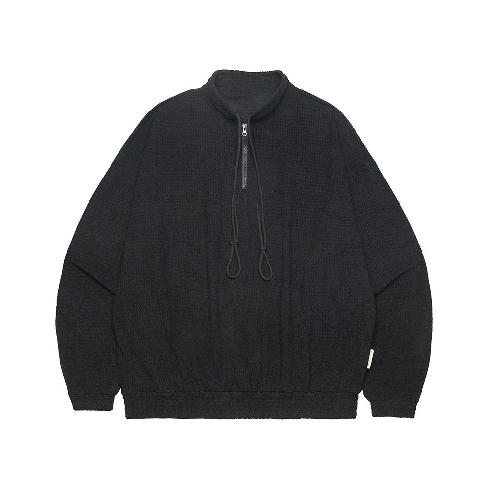 American High Street Half Zipper Drawstring Design Round Neck Sweater