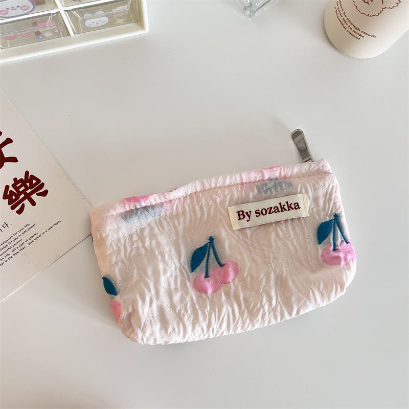 French Relief Flower Makeup Simple Portable Handbag Casual Mobile Phone Handheld Bag