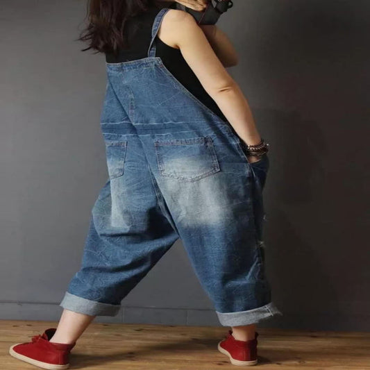 Women's Spring And Summer New Retro Print Denim Overalls
