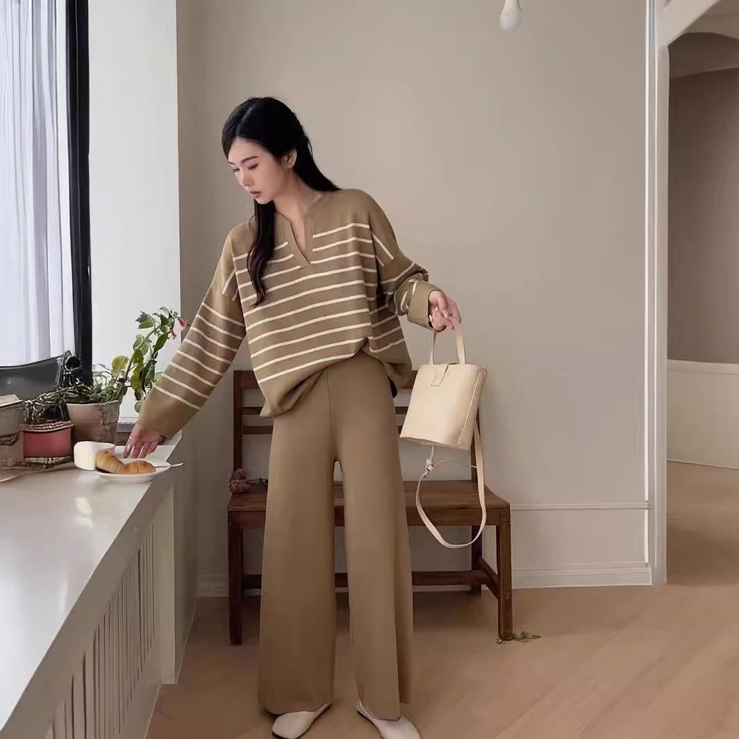 Casual High Waist Drooping Knitted Wide-leg Pants