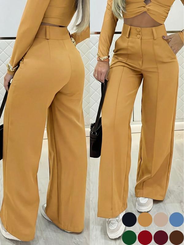 Essential Minimalist Wide-leg Pants With Double-breasted Buttons For The Office
