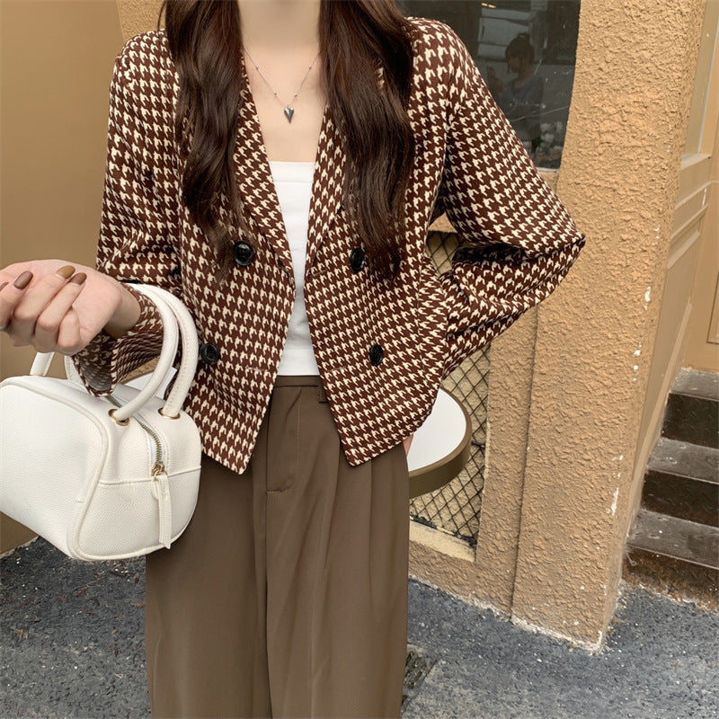 Niche All-match Short Retro Houndstooth Suit Jacket