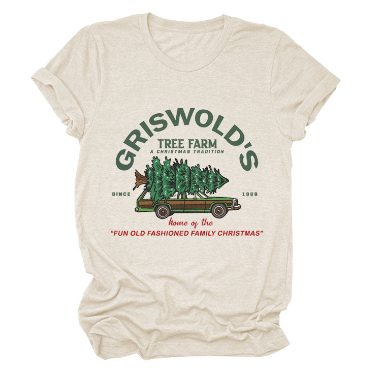 Christmas Tree Letters Fashion Short-sleeved Christmas Round Neck Women's T-shirt