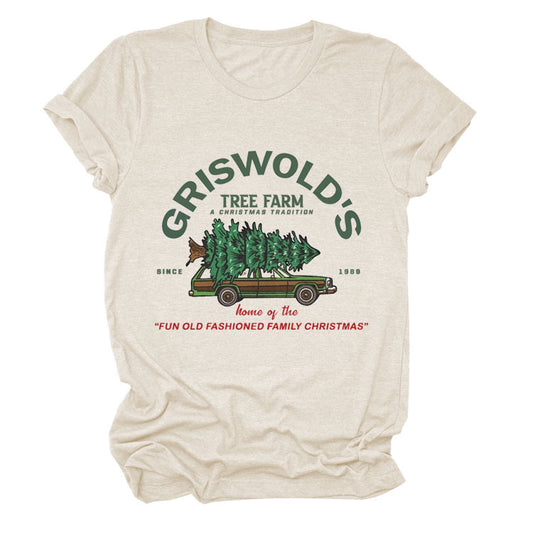 Christmas Tree Letters Fashion Short-sleeved Christmas Round Neck Women's T-shirt