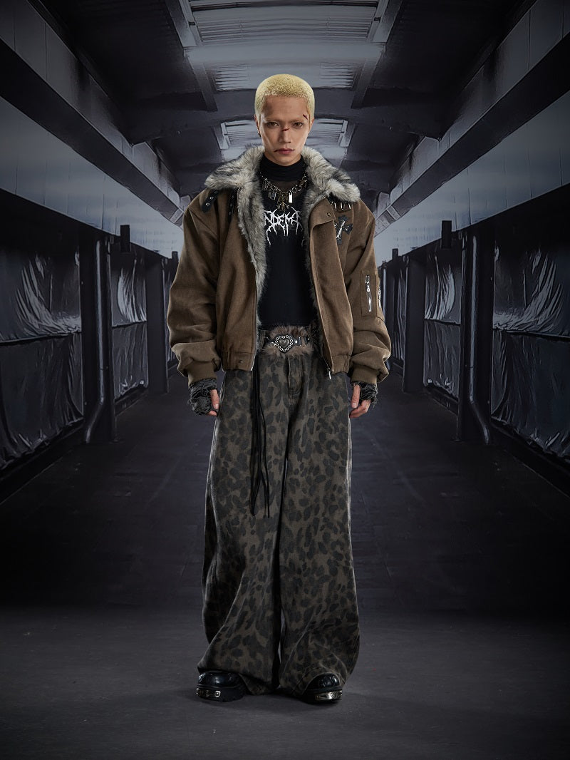 American Street Loose Wide-leg Leopard Print Pants