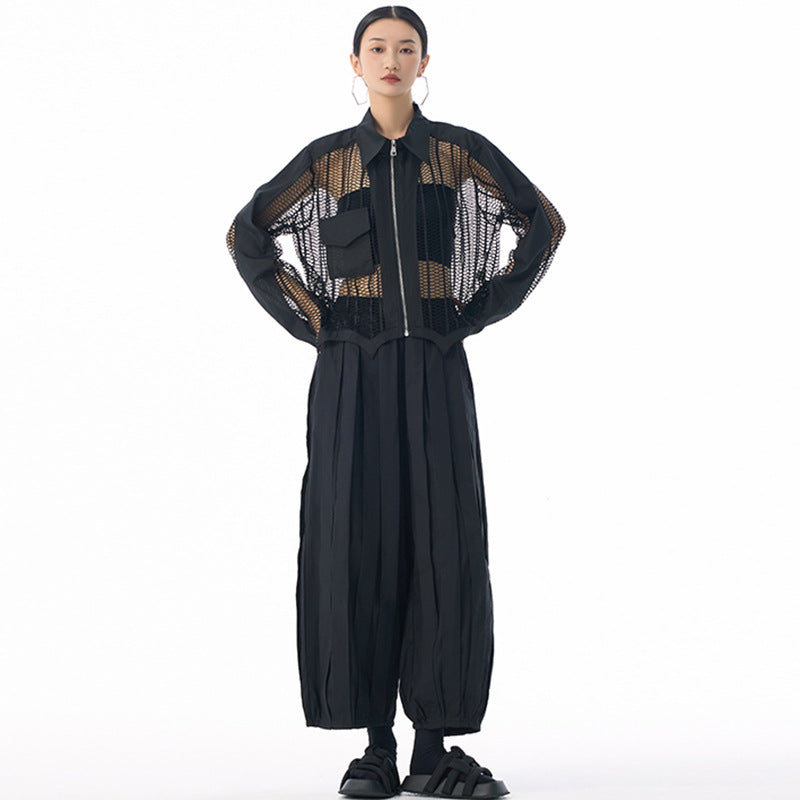 Womens Hollowed-Out Mesh Sheer Statement Top