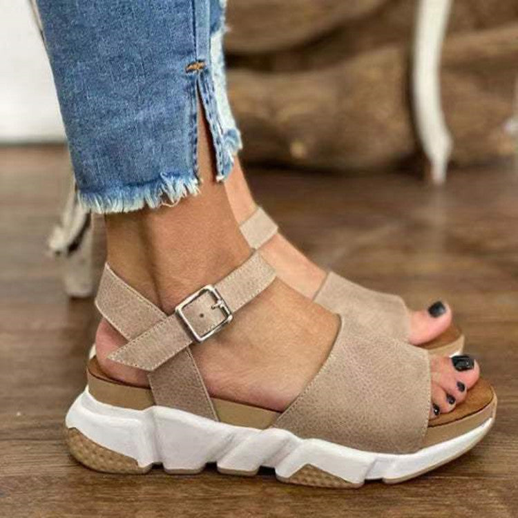 Women's Leopard Print Sandals Buckle Casual