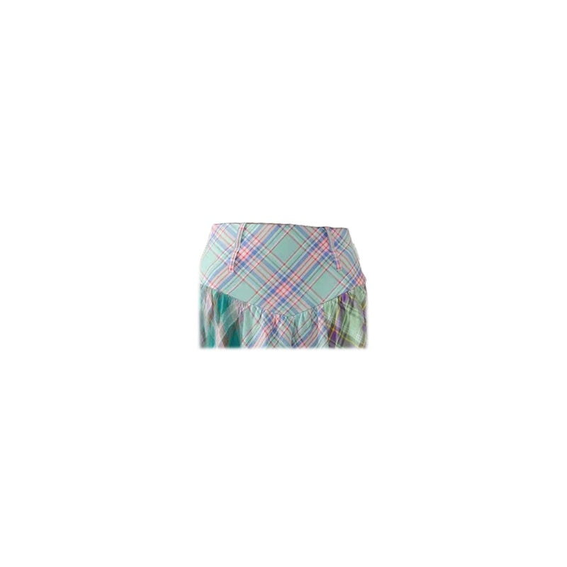 Irregular Color Contrast Patchwork High Waist Mid-length Plaid Skirt