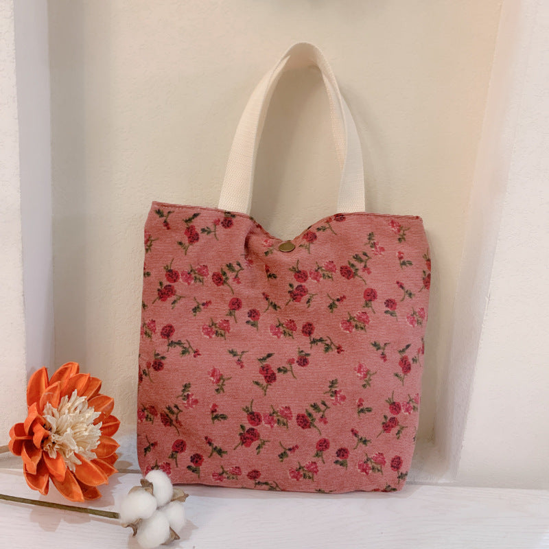 Autumn And Winter Literature And Art Flower Bag Simple Corduroy Fabric