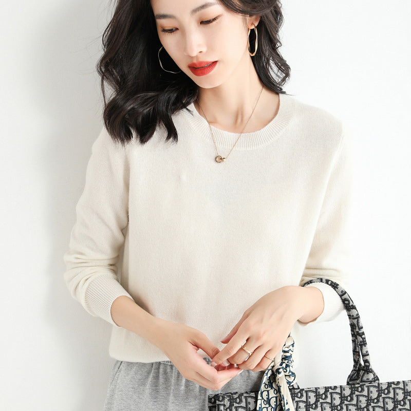 Slim Fit Solid Color Round Neck Base Pullover Sweater