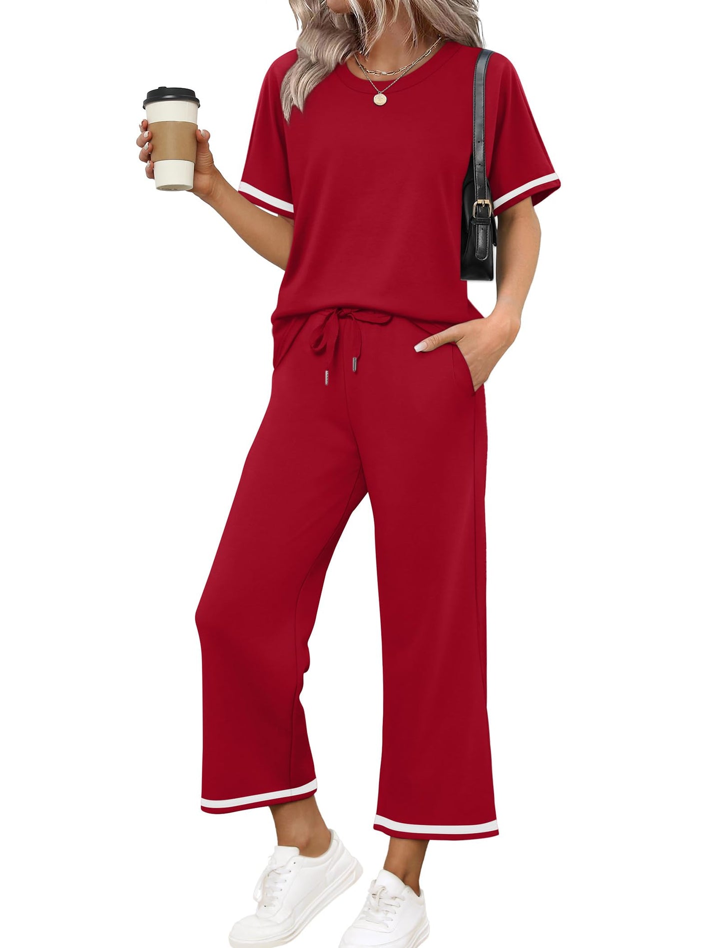 Elegant  Casual  Comfortable Pants And Short-Sleeve Top Two-Piece Set For Women