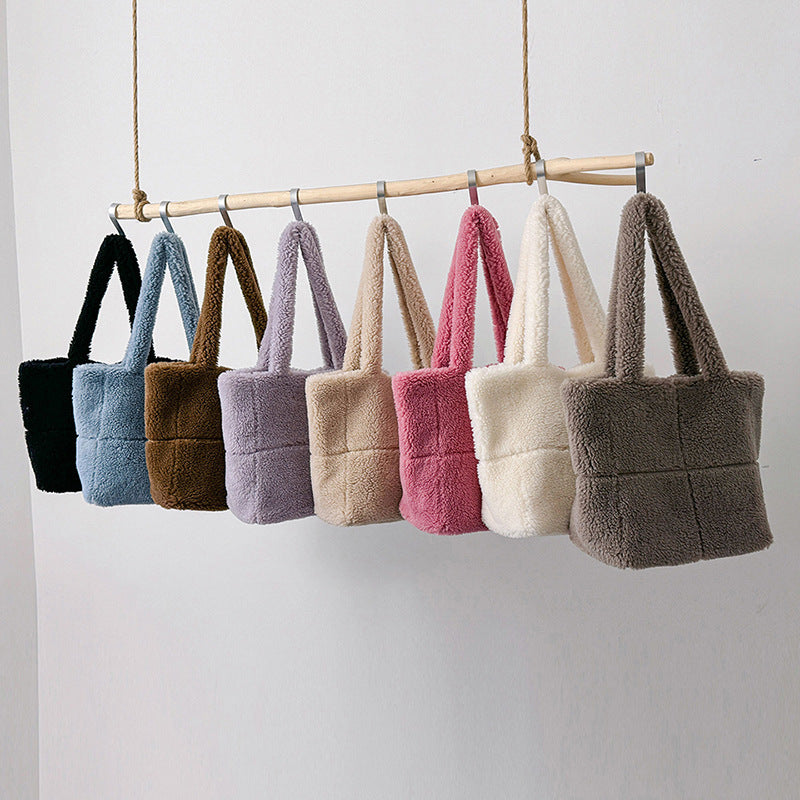 Plaid Particle Lamb Wool Shoulder Bag Korean Style