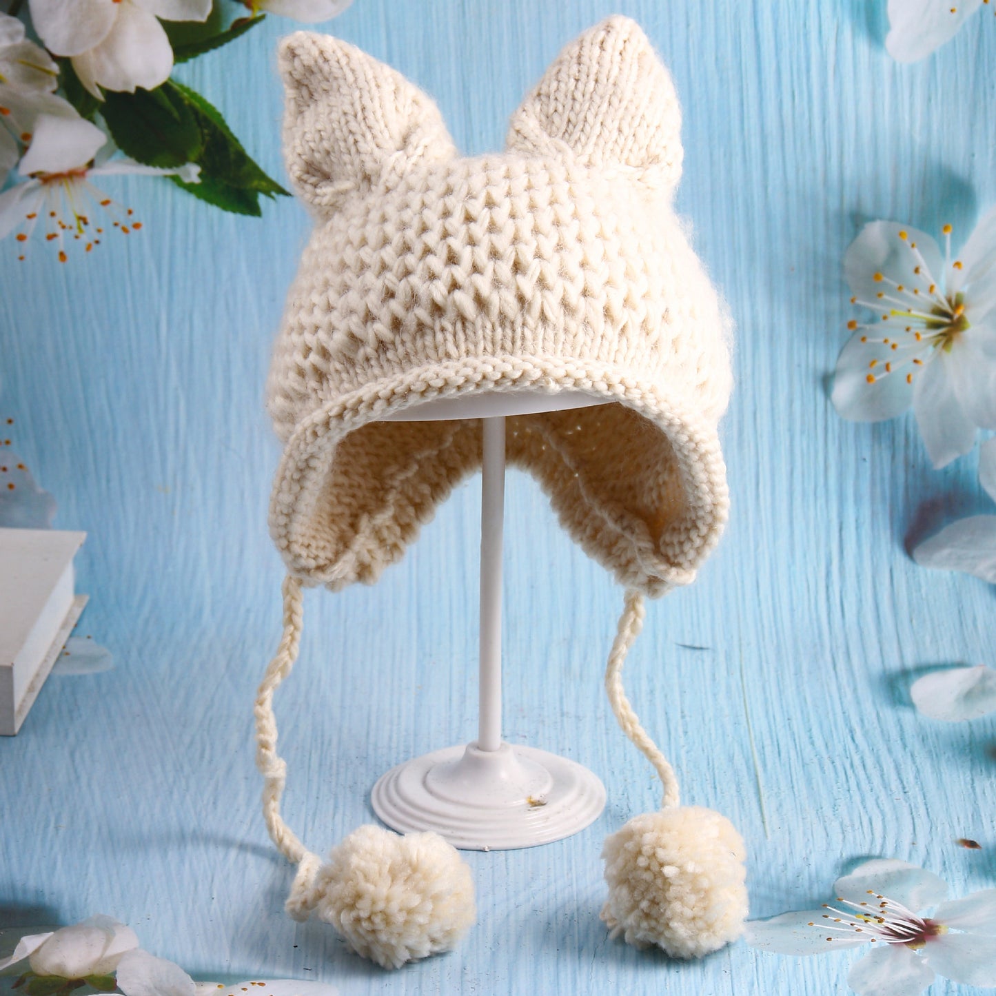 Cartoon Cat Ear Ball Knitted Hat