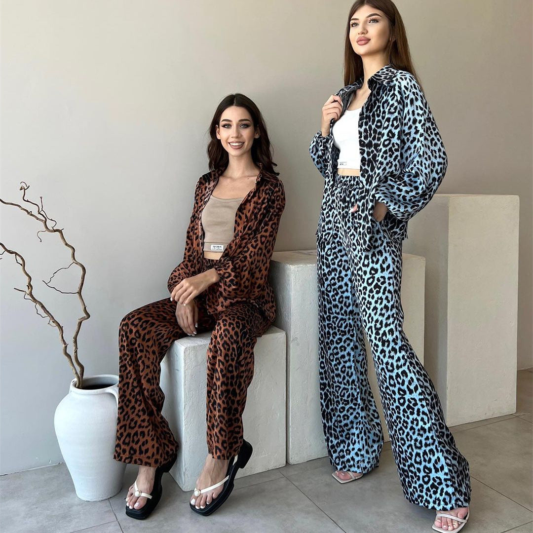 High-waisted Straight-leg Trousers Womens Suit Leopard Print JapaneseKorean Style Casual