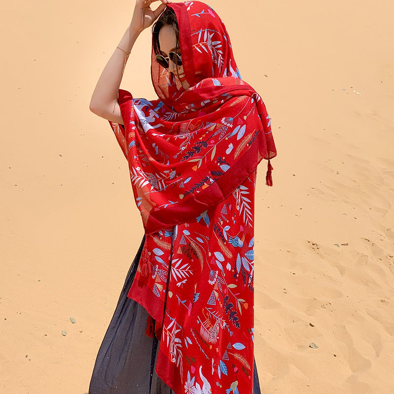 Women's Thin Ethnic Style Scarf Oversized Sunscreen Shawl