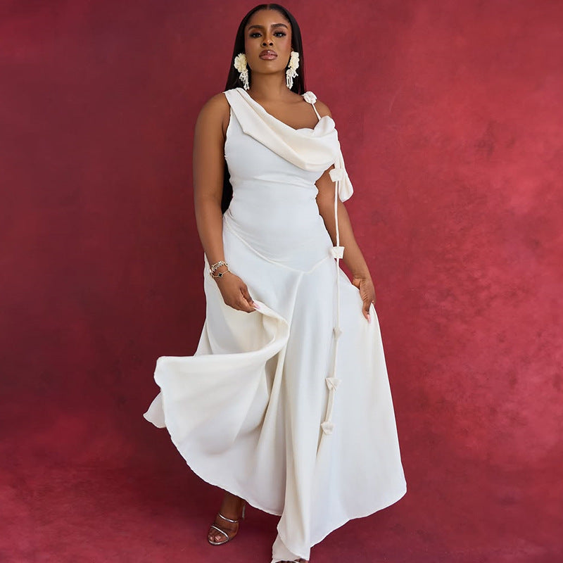 Elegant, designer-stil off-shoulder midi-kropsnær kjole