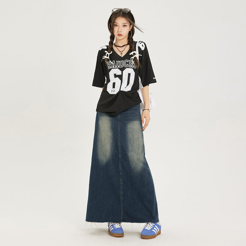 Women's Multi-colored Rough Edges Denim Skirt