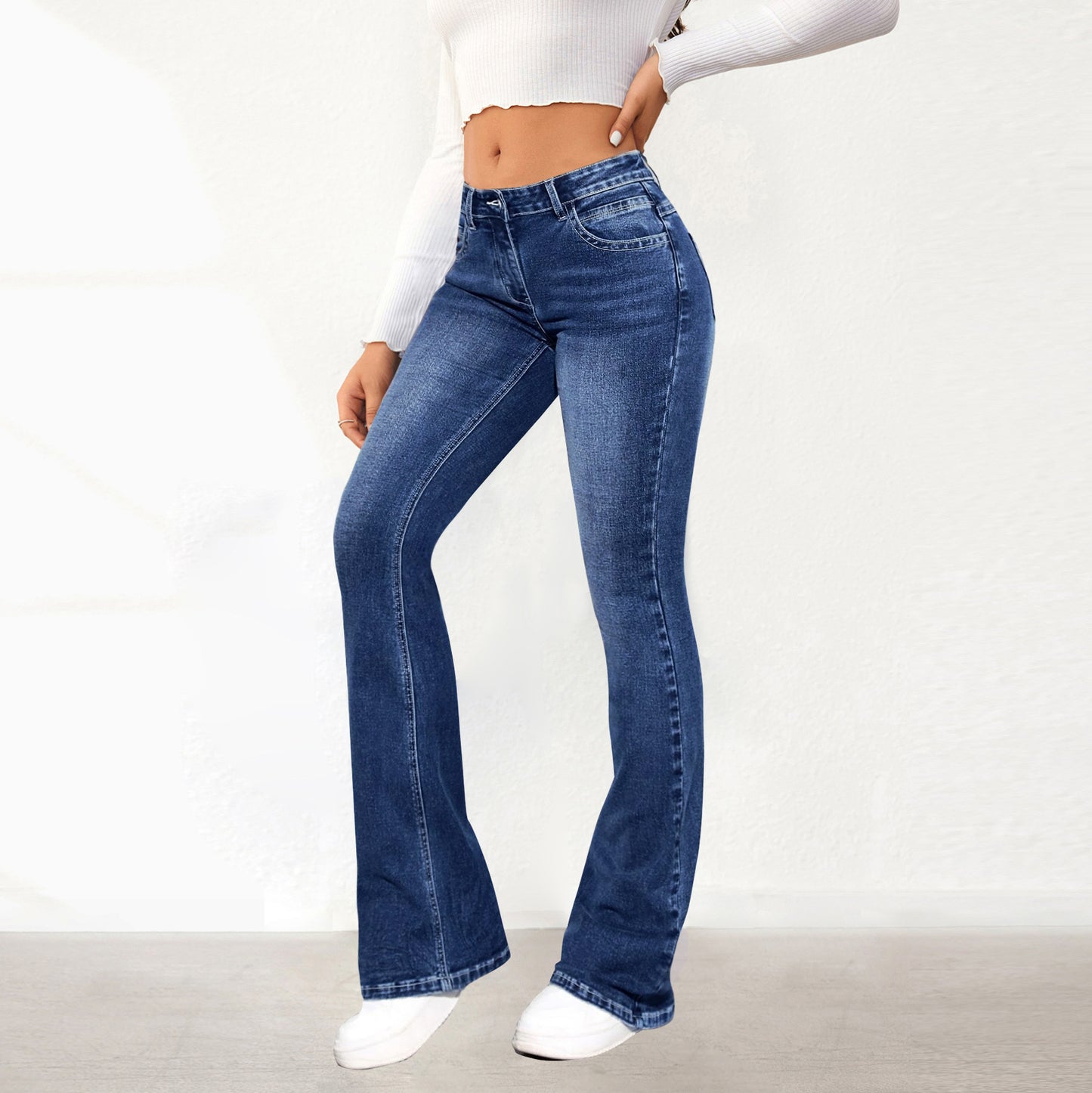 Kvinder Strækbukser Denim Retro Vasket