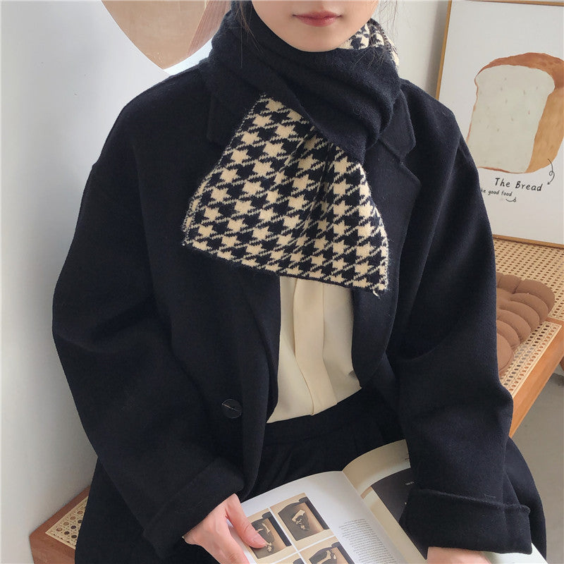Houndstooth Dual-use Long Thick Woolen Warm Scarf