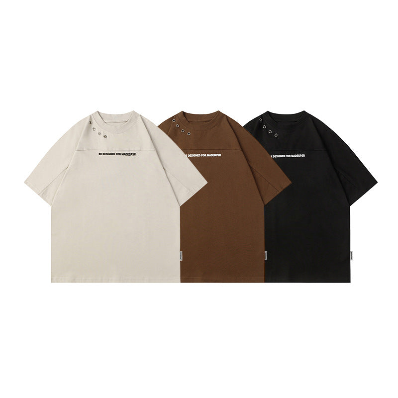Heavy American Retro Small Neckline Ins Short Sleeve