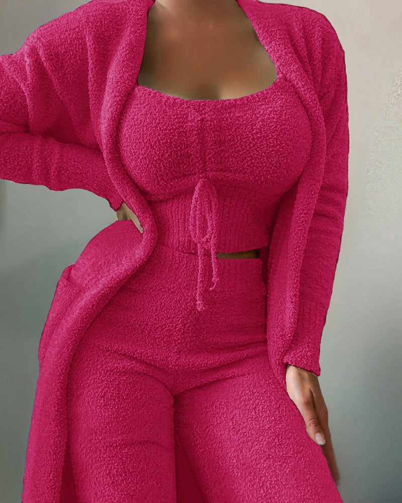 Womens Casual Solid Color Long Sleeve Slimming Three Piece Set