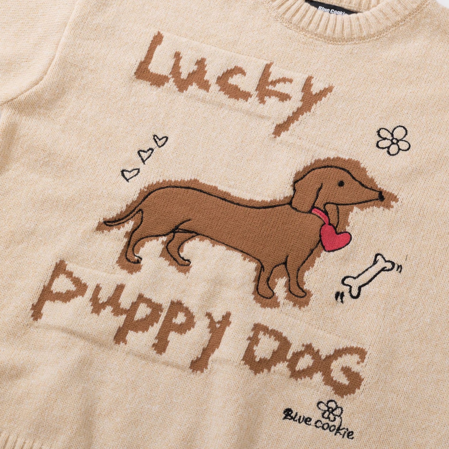 Real Shot Sweet Girl Dog Pattern Loose Pullover
