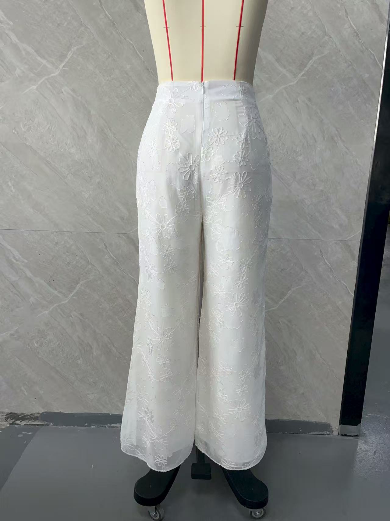 Loose-fit American-style White Draped Thin Casual Wide-leg Pants For Petite Women