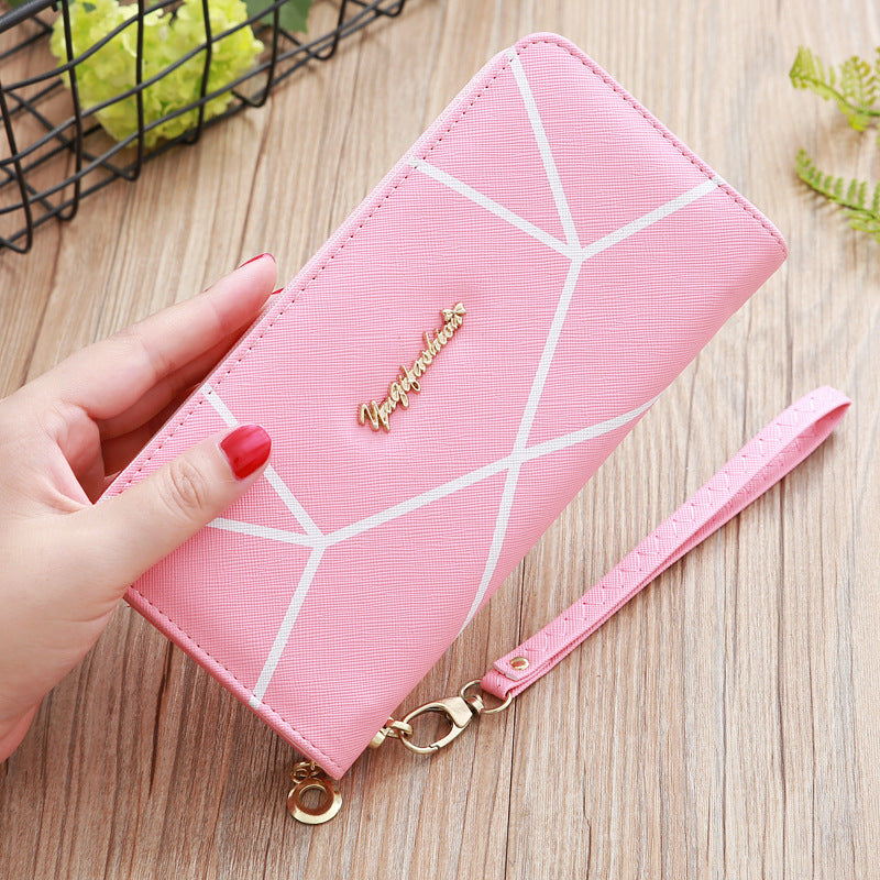 New Solid Cross Pattern Long Women's Wallet