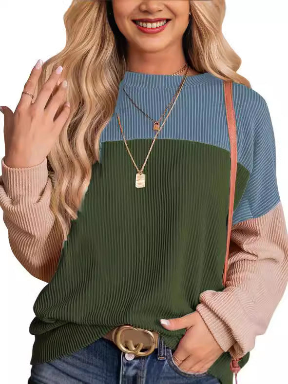 Striped Color Matching Long Sleeve Loose Sweatshirt