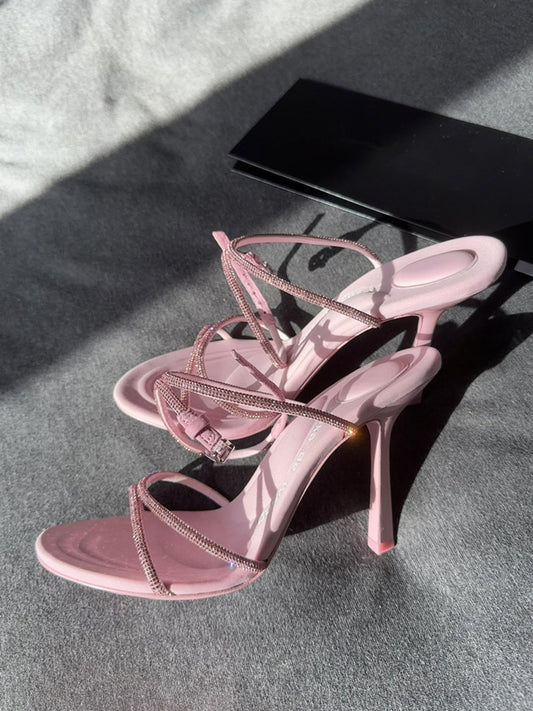 Spring And Summer Stiletto Sexy Open Toe Buckle Rhinestone Sandals