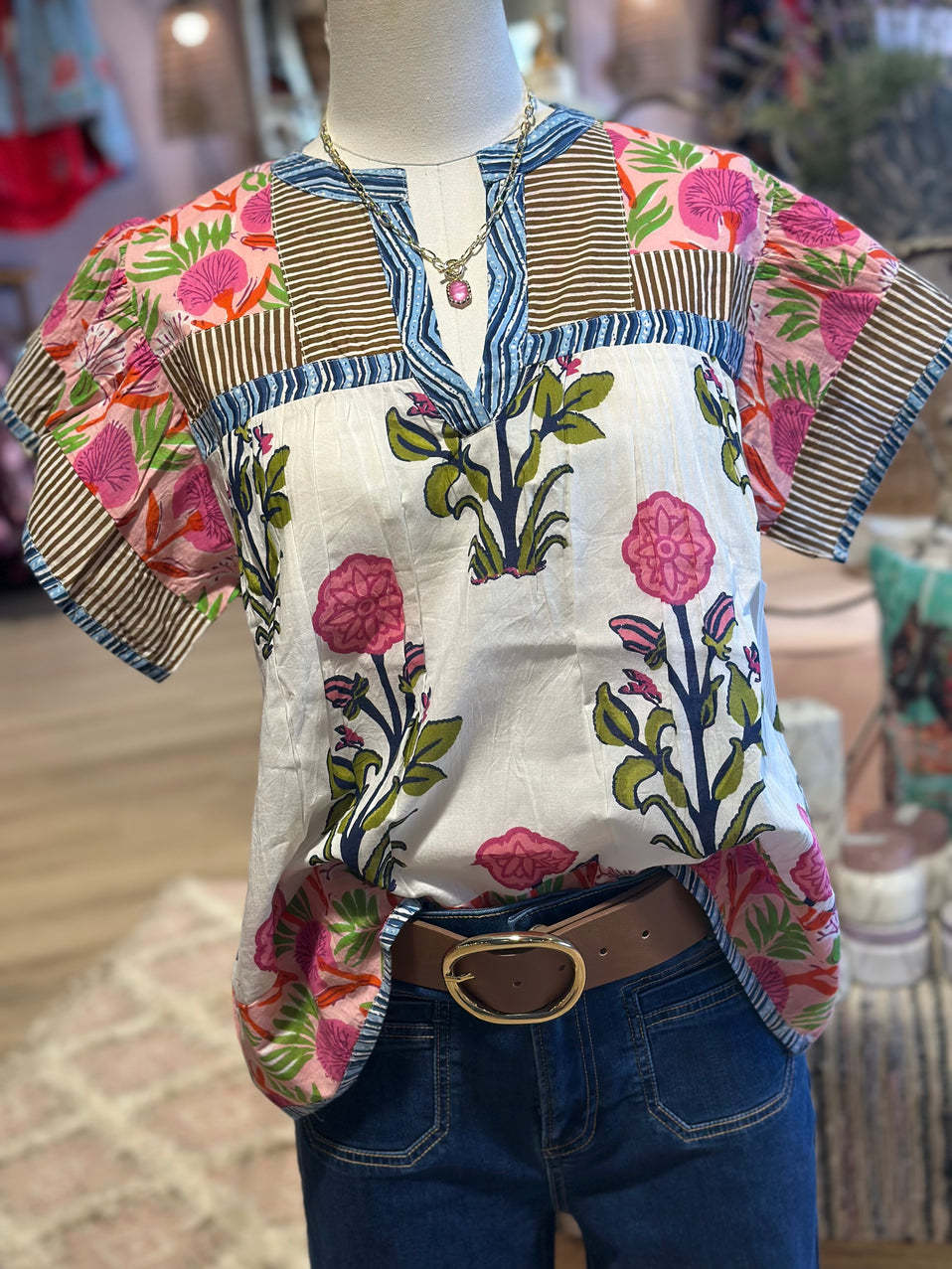 Summer New Women's Loose Casual Print Round Neck Shirt