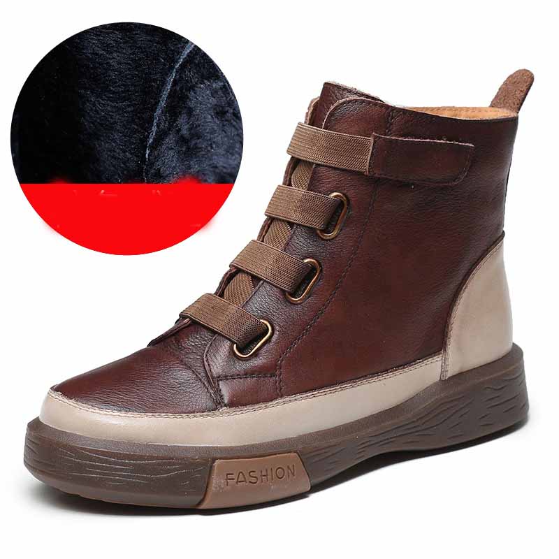 Colorblock High-top Leather Boots With Soft Sole