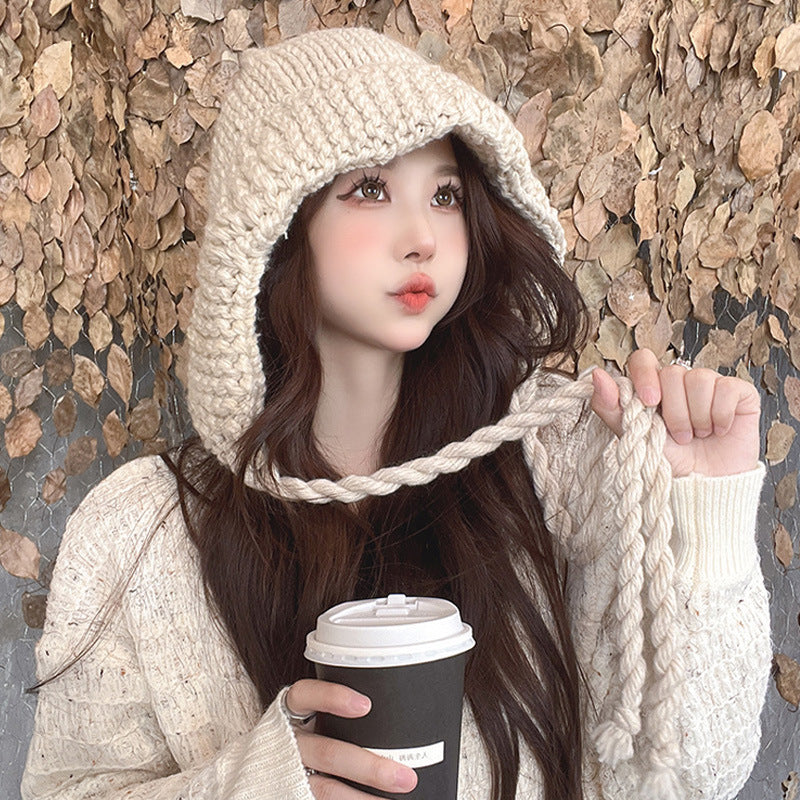Small Face Woolen Cap Women's Big Head Circumference Knitted Hat
