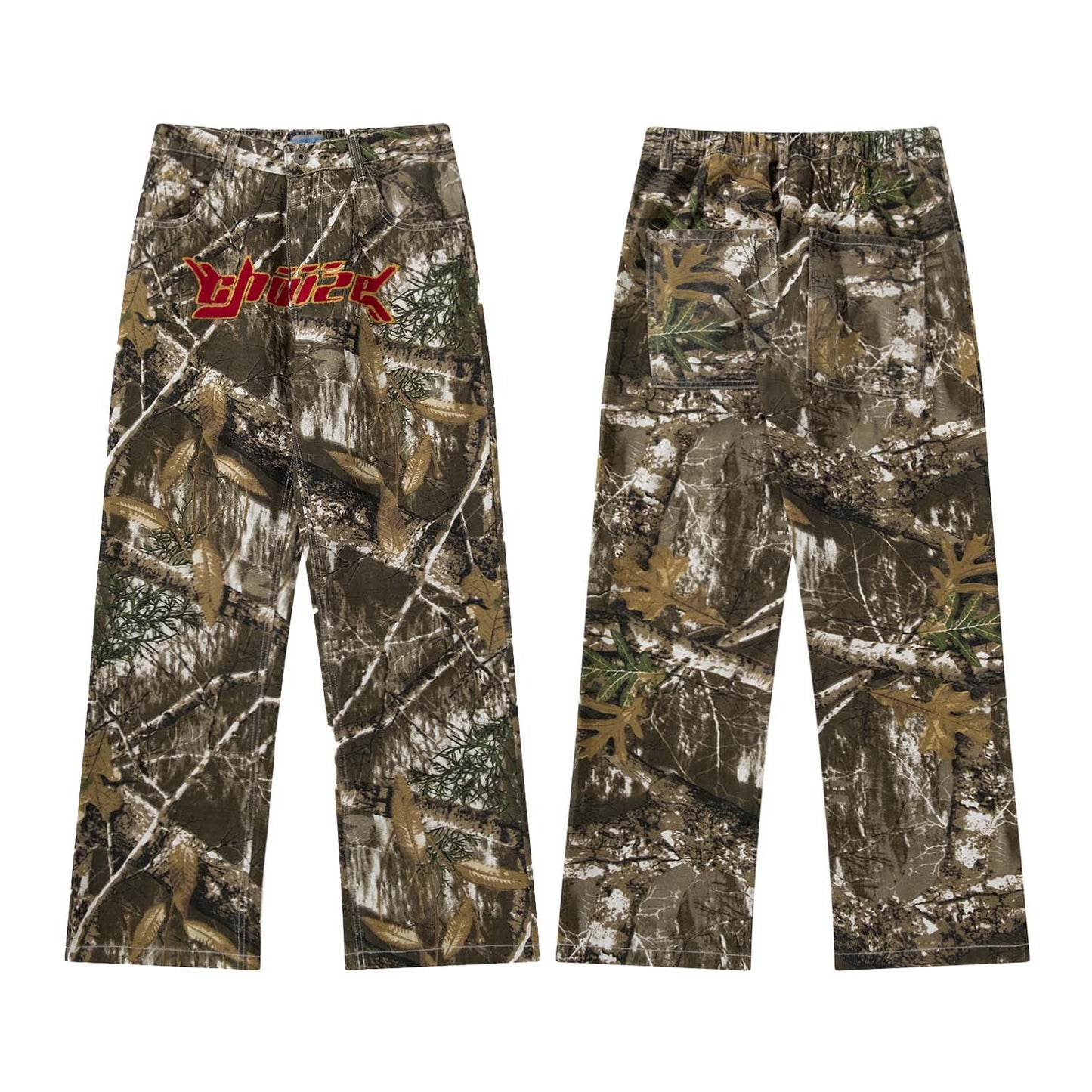 Vintage Street Alphabet Towel Embroidered Camouflage Jeans For Men And Women