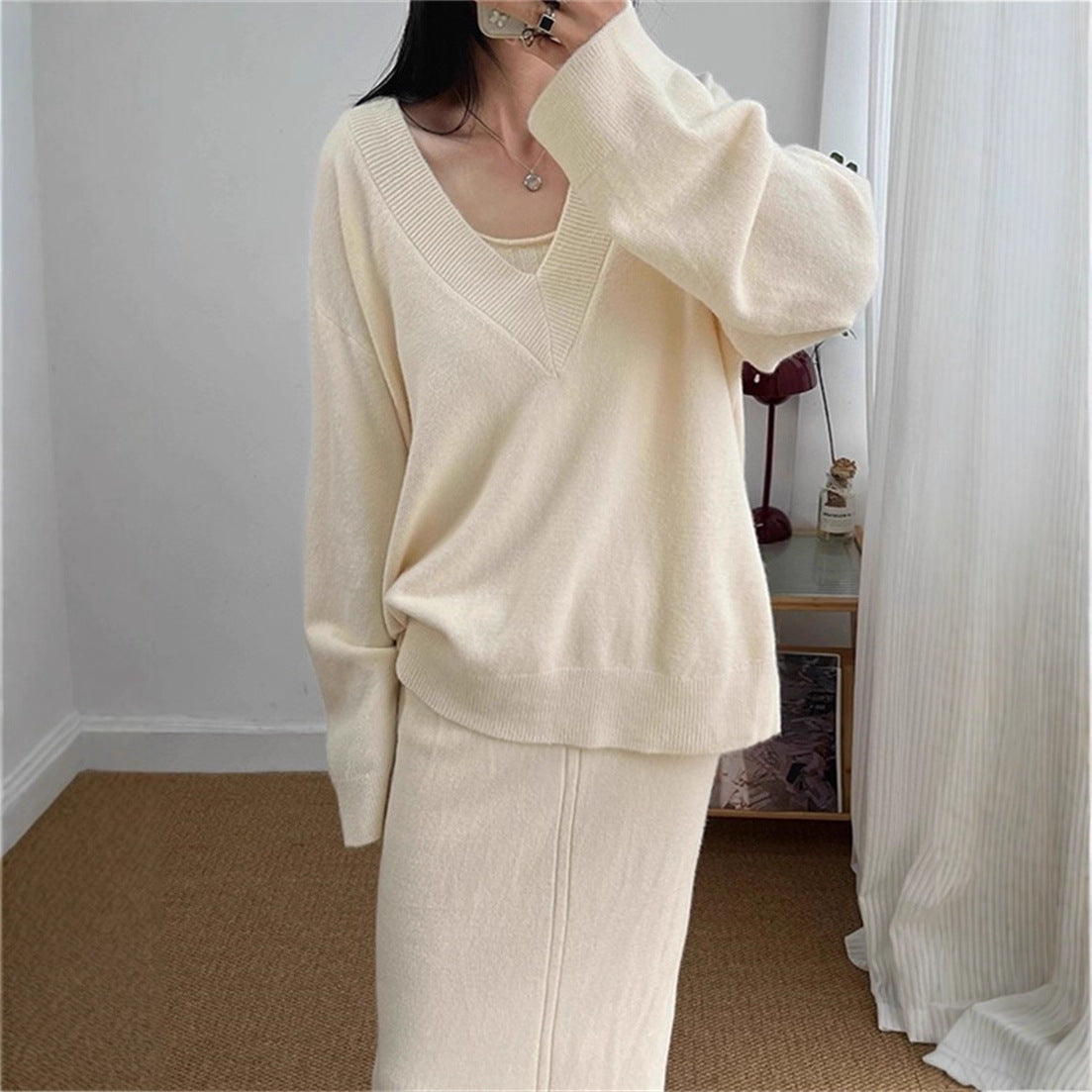 Vest Suspender Skirt Long Simple Style Autumn And Winter Set