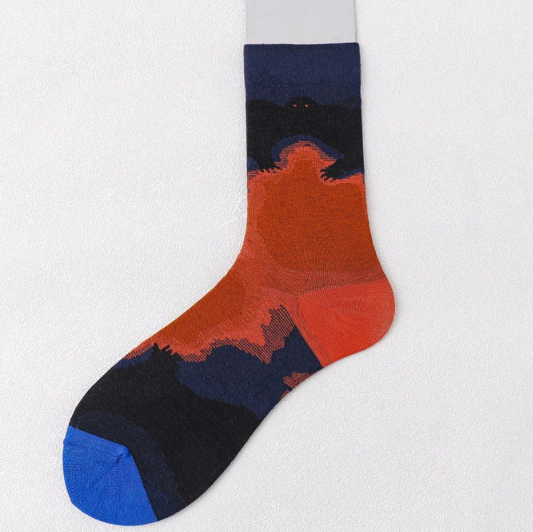 Trendy Mid-calf Length Socks Preppy Style Stockings Artistic Illustration Socks