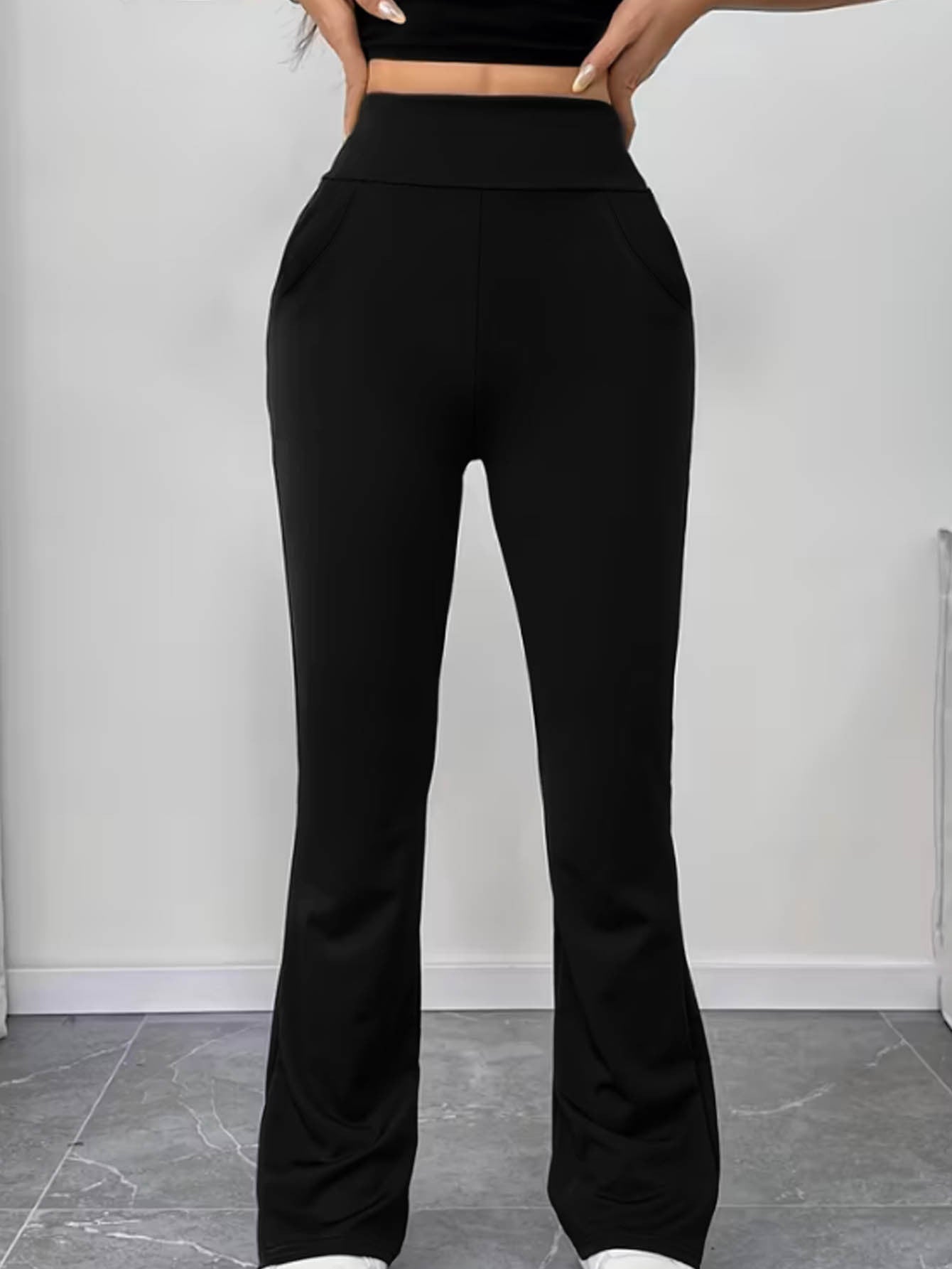 Womens Slimming Solid-Color High-Waist Flared Yoga Pants With Butt-Lifting Design