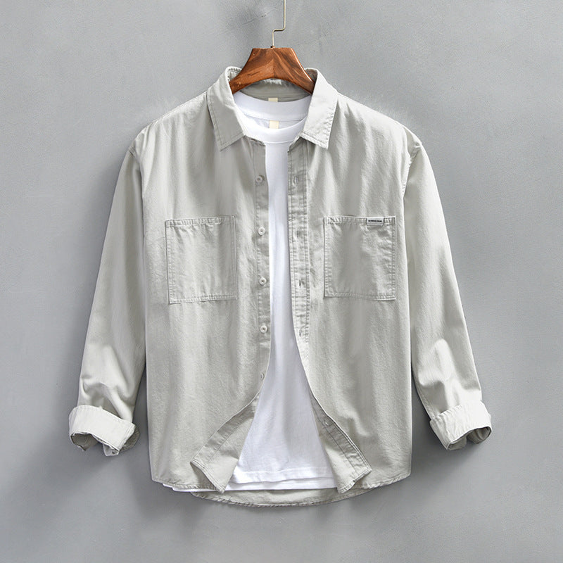 Retro Minimalist Workwear Long-sleeve Shirt For Men