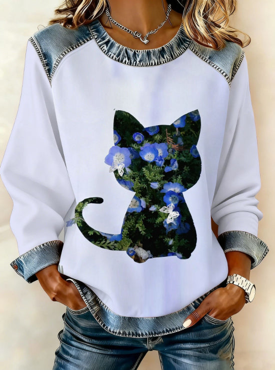 Womens Denim Football Jersey With A Crew Neck Featuring A 3D Digital Print