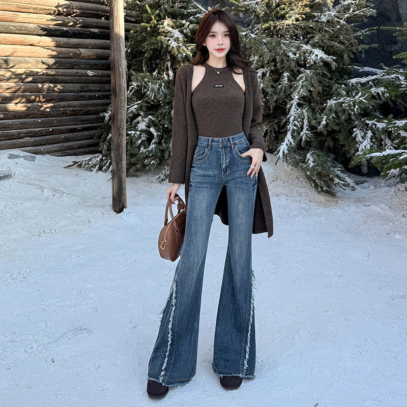 Frynset Burr Skinny Jeans til Kvinder Forår Retro