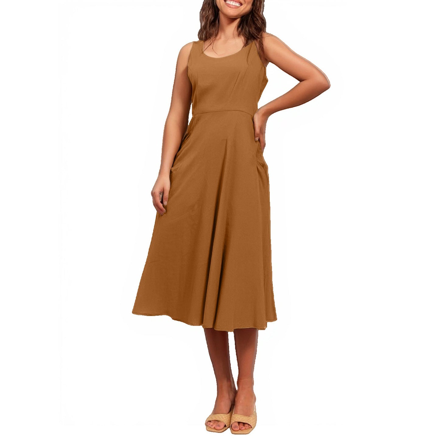 Pocketless Sleeveless Crew-Neck Elegant Womens Dress