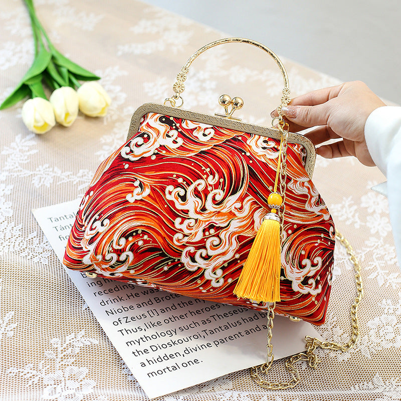 New Chinese Style Retro National Style Embroidered Clutch Bag Red-crowned Crane Handbag